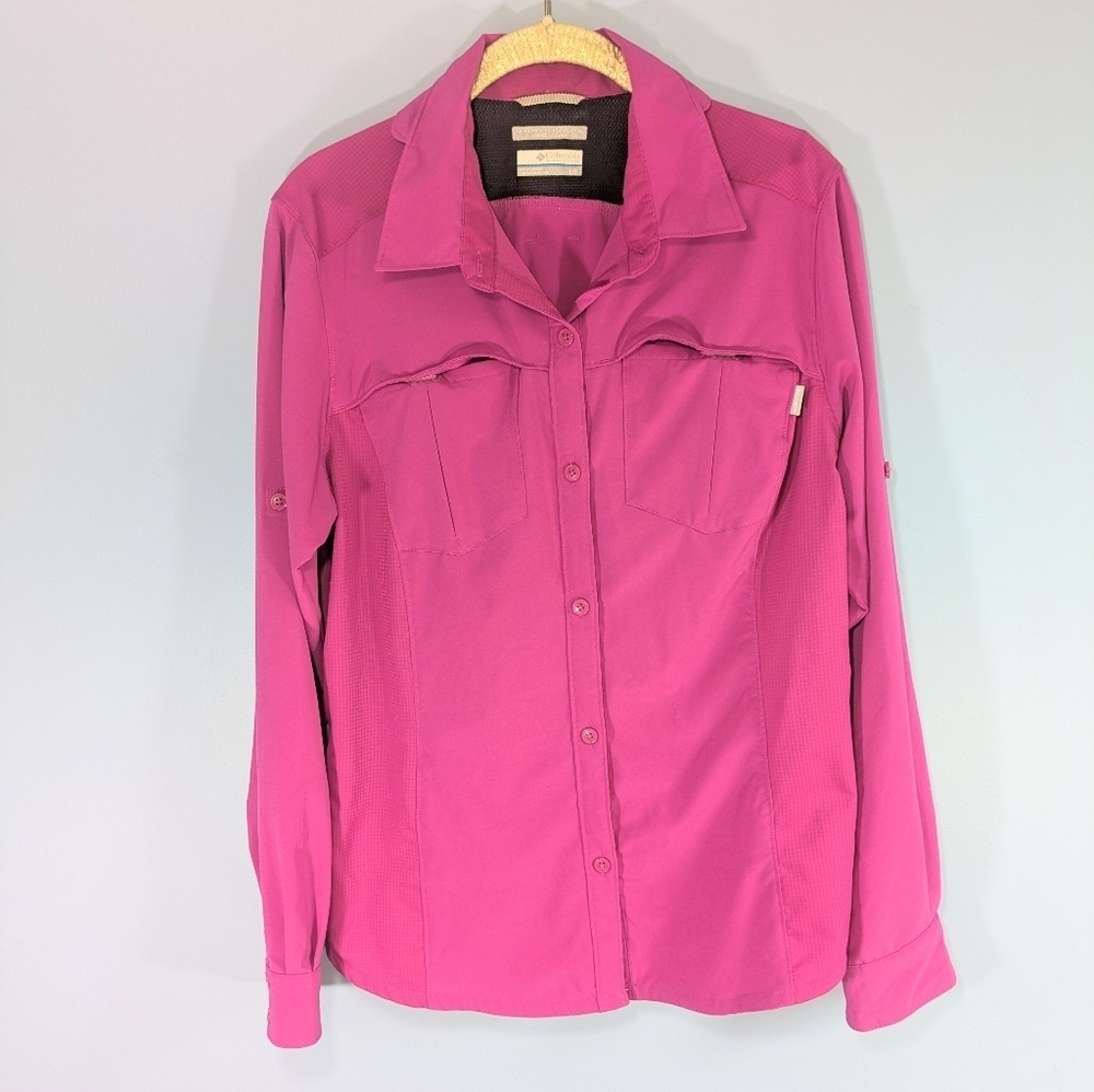 Columbia OmniShade Fucshia Button Down Sun Shirt